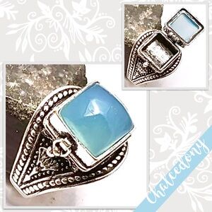 Chalcedony Eclectic Silver Artisan Poison Ring, Size 8.25 (Light Blue)